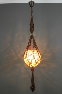 Braided Sisal and Glass Pendant Light Fixture, 1970s-KEG-1244748