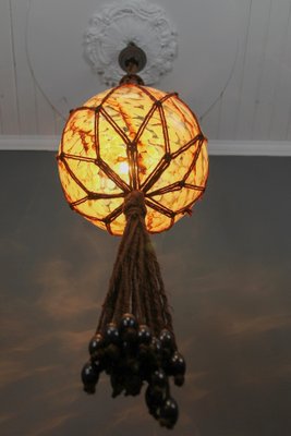 Braided Sisal and Glass Pendant Light Fixture, 1970s-KEG-1244748