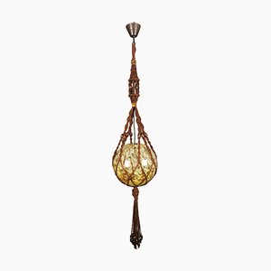 Braided Sisal and Glass Pendant Light Fixture, 1970s-KEG-1244748