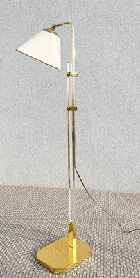 Brass & Acrylic Glass Adjustable Floor Lamp, 1970s-WZZ-1761763