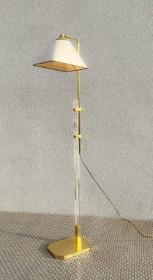 Brass & Acrylic Glass Adjustable Floor Lamp, 1970s-WZZ-1761763