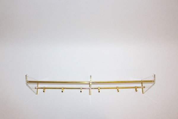 Brass Acrylic Glass Beechwood Gold White Coat Rack with 6 Cloth Hangers, 1950s-NB-852952