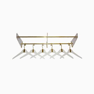 Brass Acrylic Glass Beechwood Gold White Coat Rack with 6 Cloth Hangers, 1950s-NB-852952