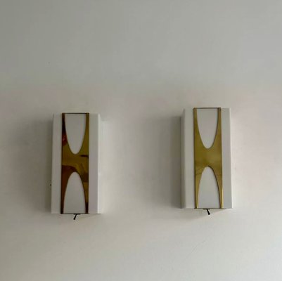 Brass & Acrylic Glass Wall Lights by Loewy for Hilton, France, 1965, Set of 2-KAI-2035450