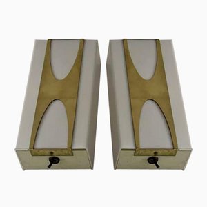 Brass & Acrylic Glass Wall Lights by Loewy for Hilton, France, 1965, Set of 2-KAI-2035450