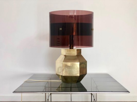 Brass & Acrylic Table Lamp, Italy, 1970s-LYQ-1171789