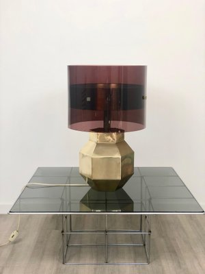 Brass & Acrylic Table Lamp, Italy, 1970s-LYQ-1171789