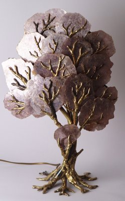 Brass & Amethyst Tree Table Lamp by Henri Fernandez-ESB-1366559