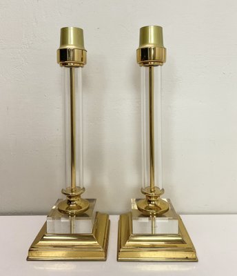 Brass and Acrylic Table Lamps, 1970s, Set of 2-WZZ-1719383