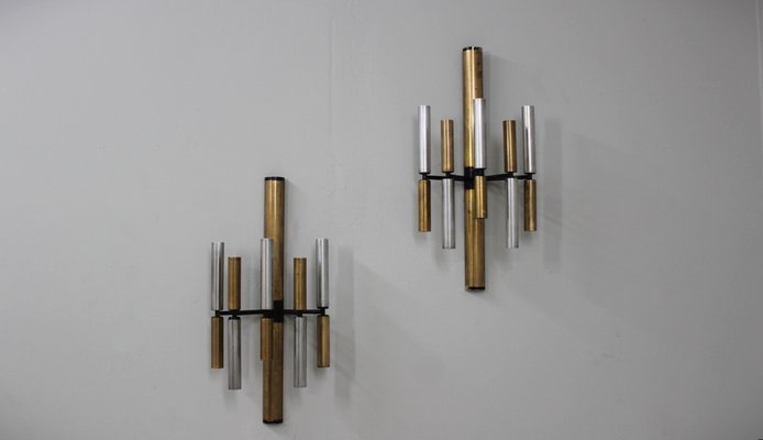 Brass and Aluminun Tubes Sconces from Stilnovo, 1950s, Set of 2-ZQ-1312959