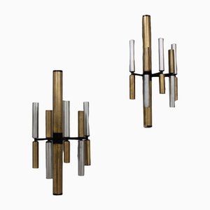 Brass and Aluminun Tubes Sconces from Stilnovo, 1950s, Set of 2-ZQ-1312959