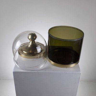 Brass and Amber Acrylic Glass Ice Container with Internal Glass Container, 1960s-JQO-1219524