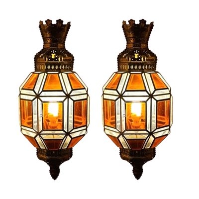 Brass and Amber Crystal Sconces, Set of 2-TCS-1807874