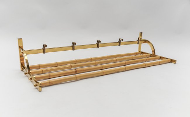 Brass and Bamboo Coat Rack and Umbrella Stand, Italy, 1950s, Set of 2-KQB-1765845