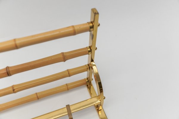 Brass and Bamboo Coat Rack and Umbrella Stand, Italy, 1950s, Set of 2-KQB-1765845