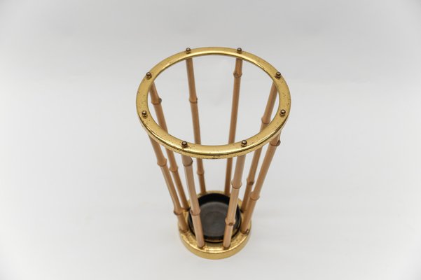 Brass and Bamboo Coat Rack and Umbrella Stand, Italy, 1950s, Set of 2-KQB-1765845