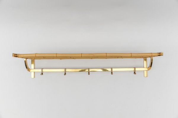 Brass and Bamboo Coat Rack and Umbrella Stand, Italy, 1950s, Set of 2-KQB-1765845