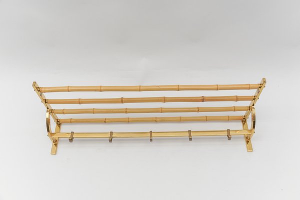 Brass and Bamboo Coat Rack and Umbrella Stand, Italy, 1950s, Set of 2-KQB-1765845