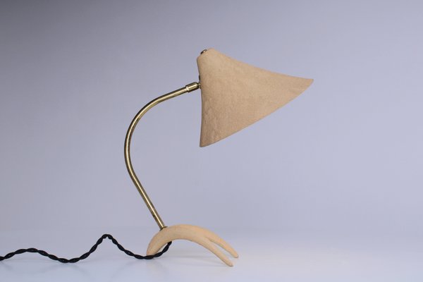 Brass and Beige Crowfoot Table Lamp attributed to Cosack Leuchten, 1950s-XT-1432075