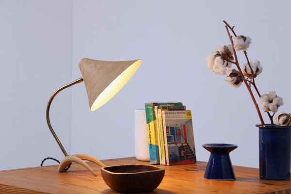 Brass and Beige Crowfoot Table Lamp attributed to Cosack Leuchten, 1950s-XT-1432075