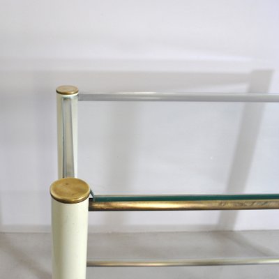 Brass and Beige Lacquered Metal Drinks Trolley with 2 Glass Shelves in the Style of Tommaso Barbi, 1970s-JQO-956535