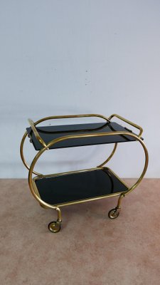 Brass and Black Glass Serving Trolley from Grünstadt, 1950s-KK-704806