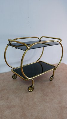 Brass and Black Glass Serving Trolley from Grünstadt, 1950s-KK-704806