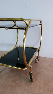 Brass and Black Glass Serving Trolley from Grünstadt, 1950s-KK-704806