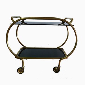 Brass and Black Glass Serving Trolley from Grünstadt, 1950s-KK-704806