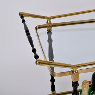 Brass and Black Lacquered Wood Bar Cart attributed to Cesare Lacca, Italy, 1950s-JDR-1419236