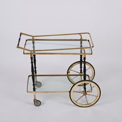 Brass and Black Lacquered Wood Bar Cart attributed to Cesare Lacca, Italy, 1950s-JDR-1419236