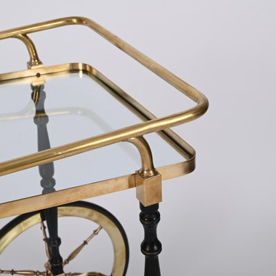 Brass and Black Lacquered Wood Bar Cart attributed to Cesare Lacca, Italy, 1950s-JDR-1419236