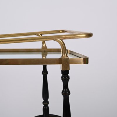 Brass and Black Lacquered Wood Bar Cart attributed to Cesare Lacca, Italy, 1950s-JDR-1419236