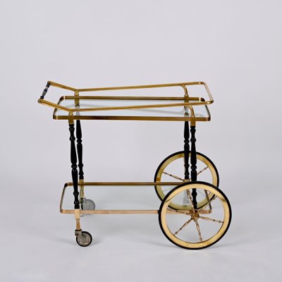 Brass and Black Lacquered Wood Bar Cart attributed to Cesare Lacca, Italy, 1950s-JDR-1419236