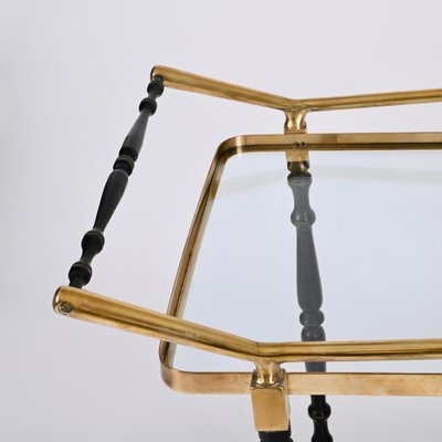 Brass and Black Lacquered Wood Bar Cart attributed to Cesare Lacca, Italy, 1950s-JDR-1419236