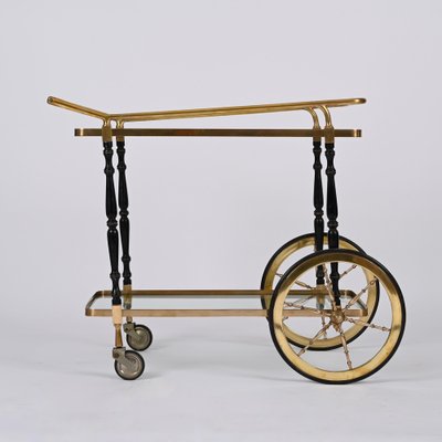 Brass and Black Lacquered Wood Bar Cart attributed to Cesare Lacca, Italy, 1950s-JDR-1419236