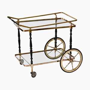 Brass and Black Lacquered Wood Bar Cart attributed to Cesare Lacca, Italy, 1950s-JDR-1419236