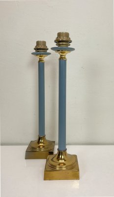 Brass and Blue Steel Table Lamps from Kullmann, 1970s, Set of 2-WZZ-1742410