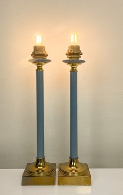 Brass and Blue Steel Table Lamps from Kullmann, 1970s, Set of 2-WZZ-1742410