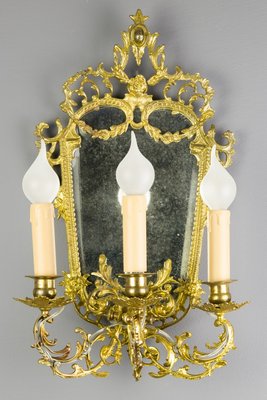 Brass and Bronze 3-Arm Mirrored Girandole Sconce, 1920s-KEG-709411