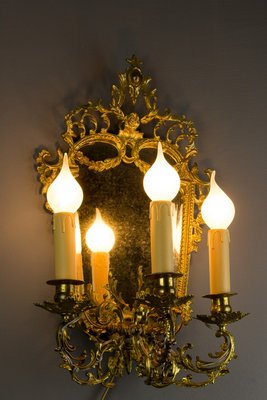 Brass and Bronze 3-Arm Mirrored Girandole Sconce, 1920s-KEG-709411