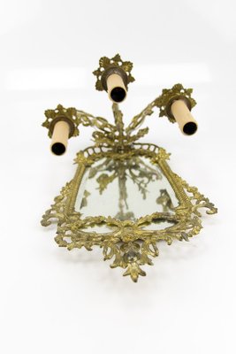 Brass and Bronze 3-Arm Mirrored Girandole Sconce, 1920s-KEG-709411