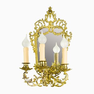 Brass and Bronze 3-Arm Mirrored Girandole Sconce, 1920s-KEG-709411