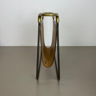 Brass and Brown Leather Magazine Holder by Carl Auböck, 1950s-QZ-1743366