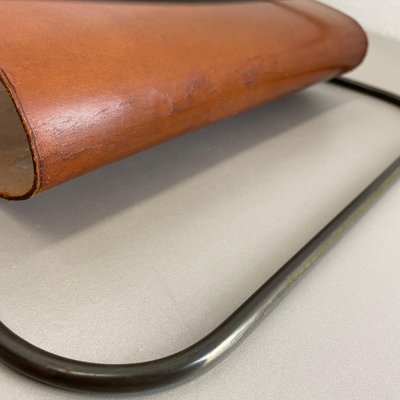 Brass and Brown Leather Magazine Holder by Carl Auböck, 1950s-QZ-1743366