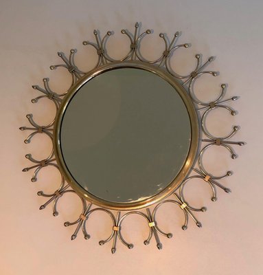 Brass and Brushed Steel Sun Mirror-BA-1365833