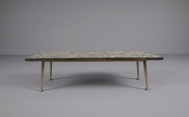 Brass and Ceramic Mosaic Coffee Table, 1950s-KQB-1445081