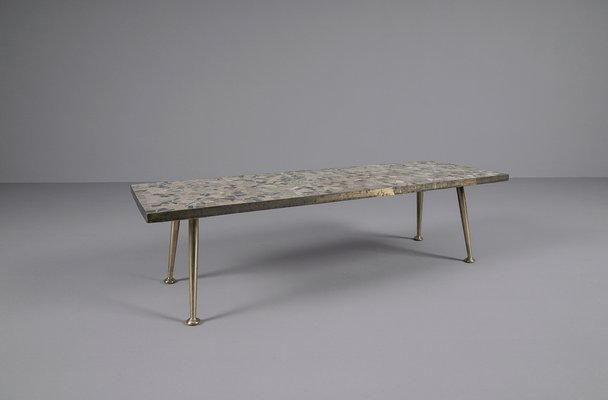 Brass and Ceramic Mosaic Coffee Table, 1950s-KQB-1445081