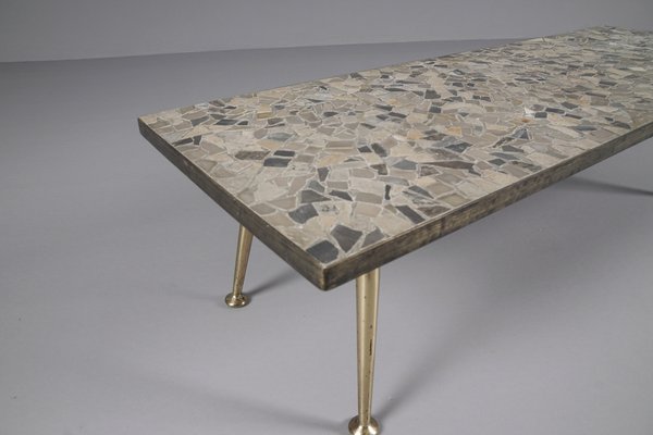 Brass and Ceramic Mosaic Coffee Table, 1950s-KQB-1445081