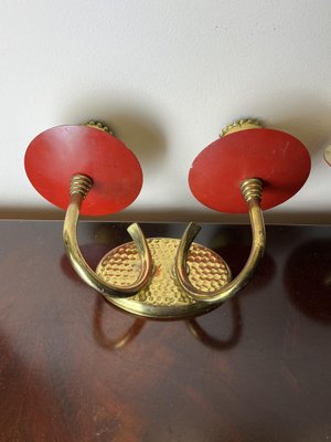 Brass and Colored Aluminum Wall Lamps, Italy, 1950s, Set of 2-YST-1780511